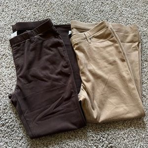 3 pairs of cotton pants, brown, tan and coral